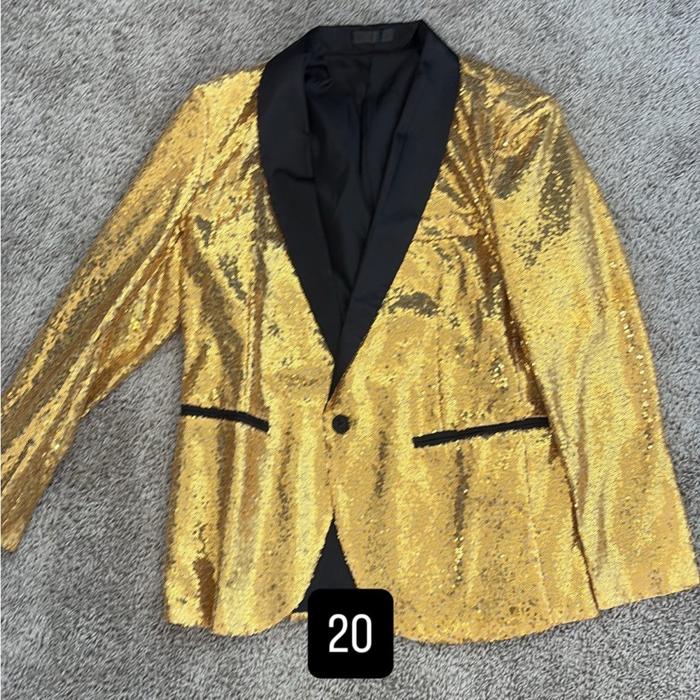 Gold Sequin Blazer with Black Lapel